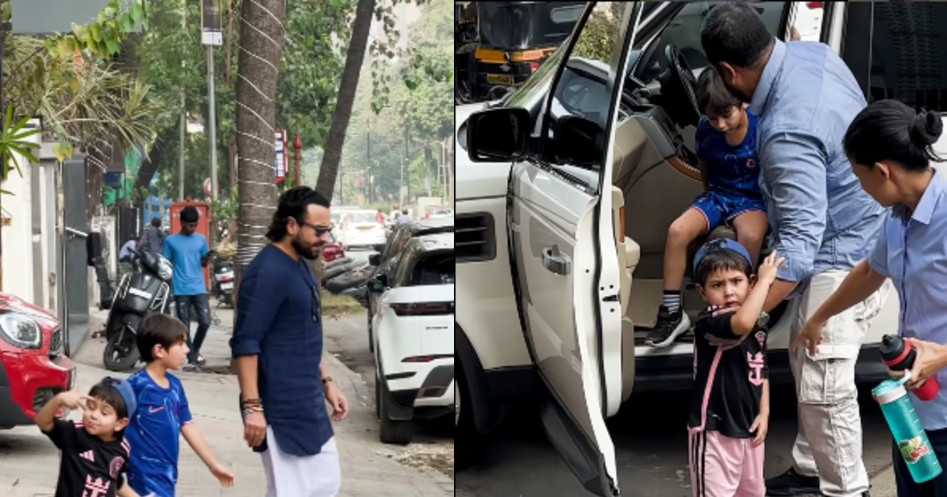 Saif Ali Khan with Son Taimur and Jeh